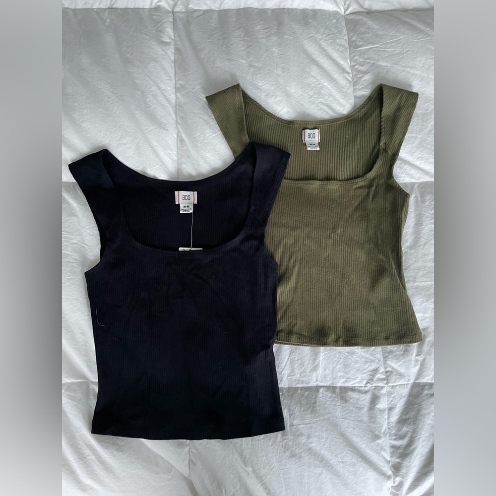 Urban Outfitters BDG Set/2 Black & Green Square  Neck Crop Fitted Tank Top M